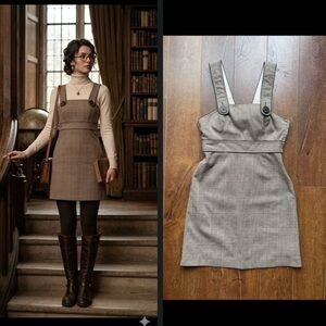 Vintage Aritzia Made In Canada Dark Acadamia Plaid Tartan Overalls Dress. Size 2